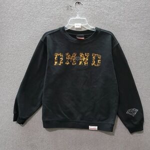 Diamond Supply Women Sweater Medium Black Logo Leopard‎ Long Sleeve Crew Neck